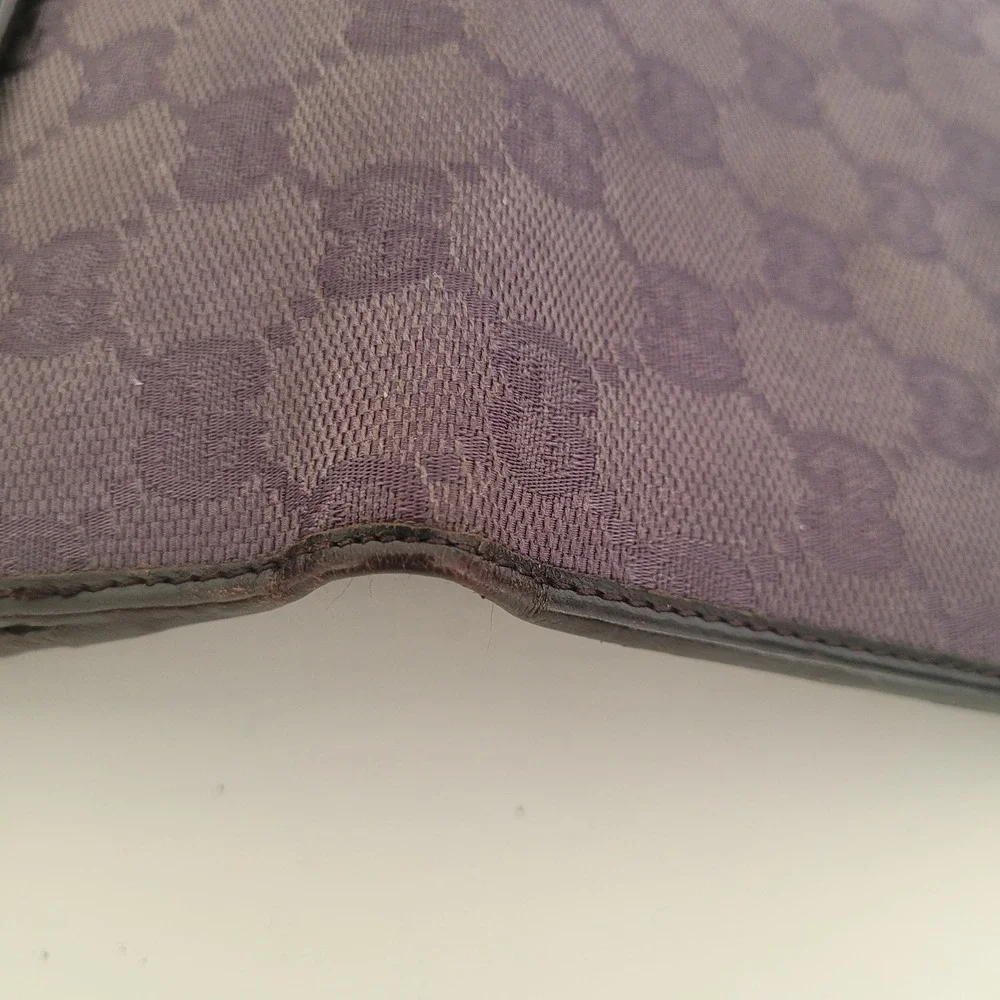 Gucci GG Monogram Canvas Leather Bifold Wallet Purple‎ Brown 143387-2091 Italian